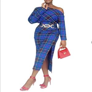 NWT Zara Plaid MIDI Skirt with High Slit Sz XL